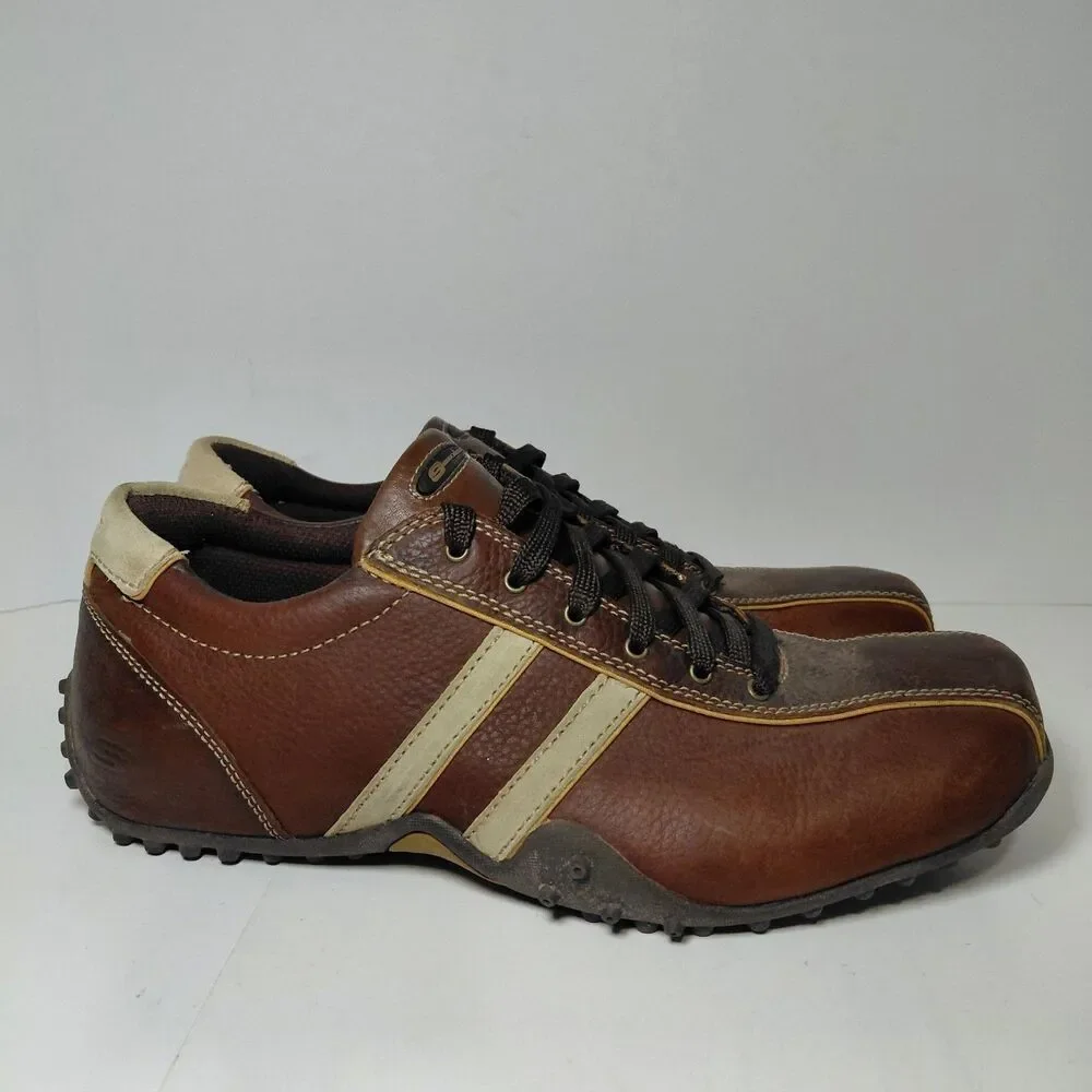 VTG Skechers Mens Diameter Casual Shoes Brown Leather Relaxed Step Size 9.5
